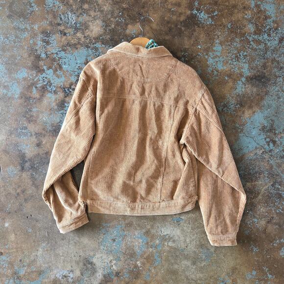 POL Cropped Corduroy Jacket Size S Tan Raw Hem Trucker Long Sleeve Festival - Picture 10 of 10